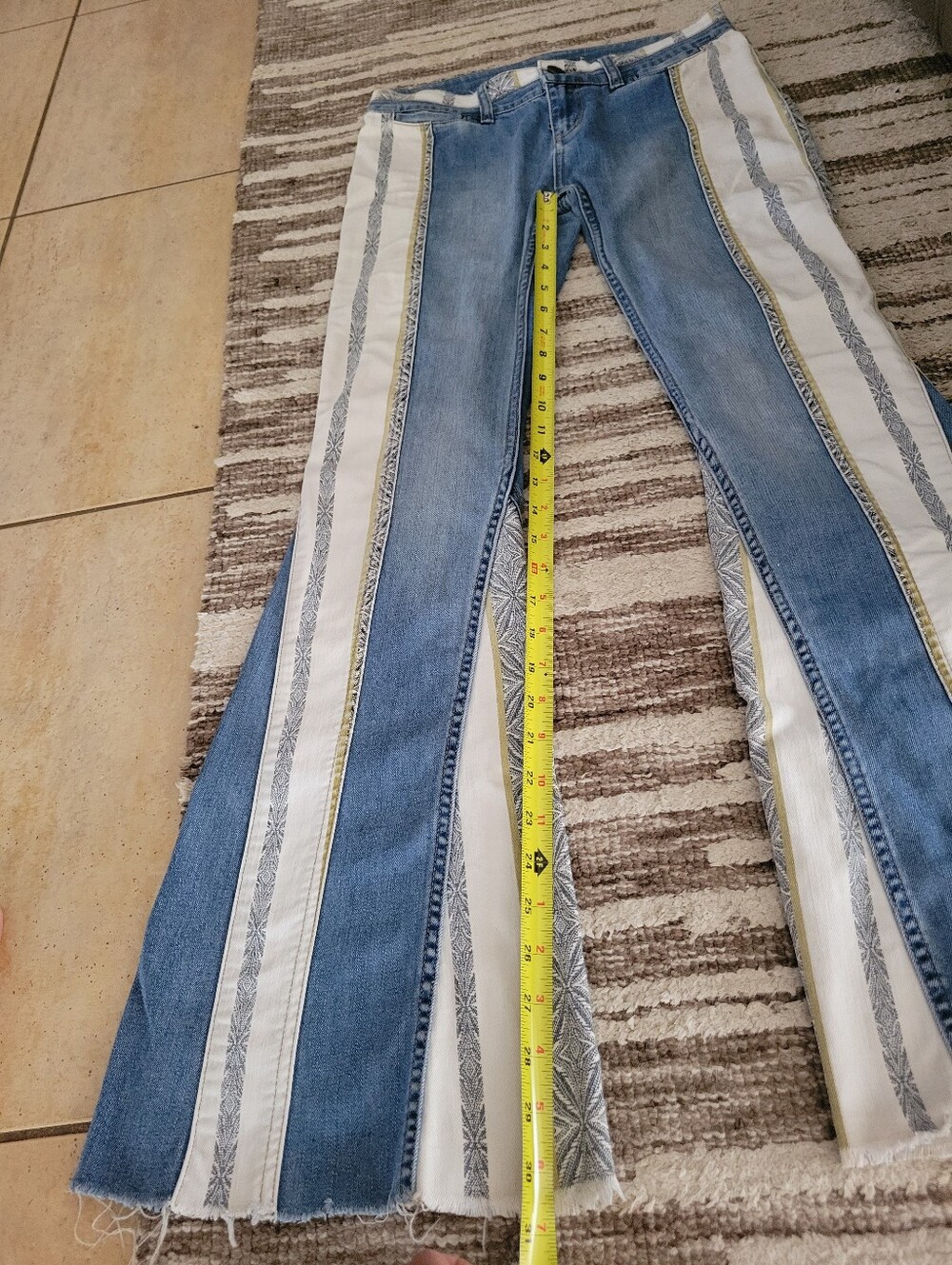 Free People Danica Boho Vintage Striped Flare Jeans Mid Rise 26W31L - Picture 4 of 10